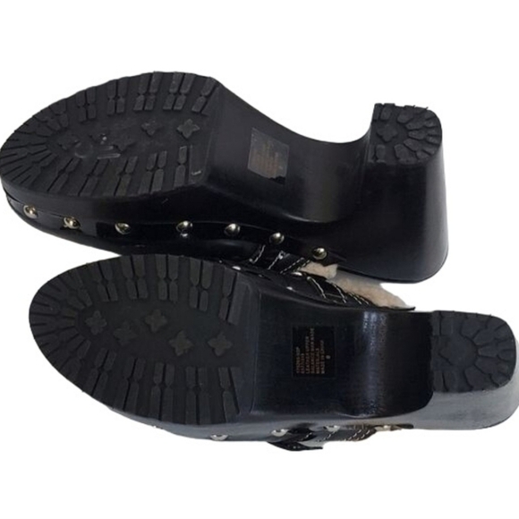 Colin Stuart Mule Clog Black Leather Faux Fur Buckle Studs Size 8 - Picture 5 of 9